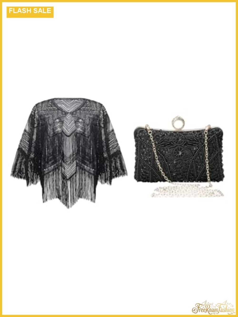 Sequin Shawl Wrap Capelet & Beaded Evening Clutch Set for Gatsby Party
